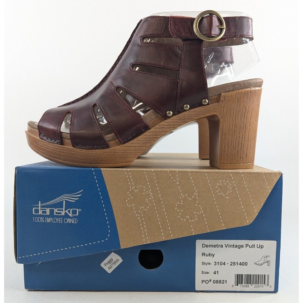 Dansko Demetra Sandals Ruby Pull-Up Leather Heeled Ankle Strap EU 41 US 9.5-10 - Picture 4 of 13